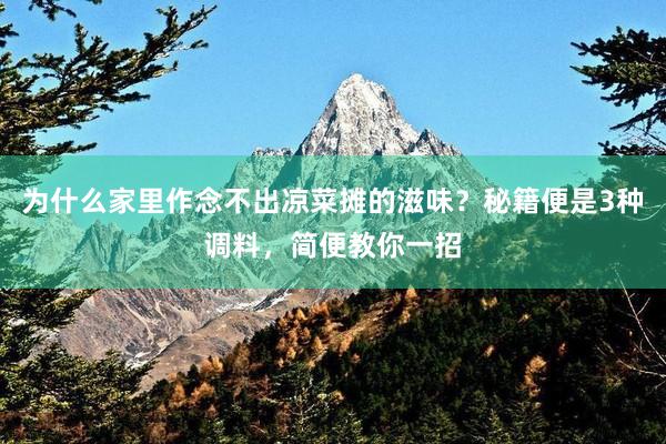 为什么家里作念不出凉菜摊的滋味？秘籍便是3种调料，简便教你一招
